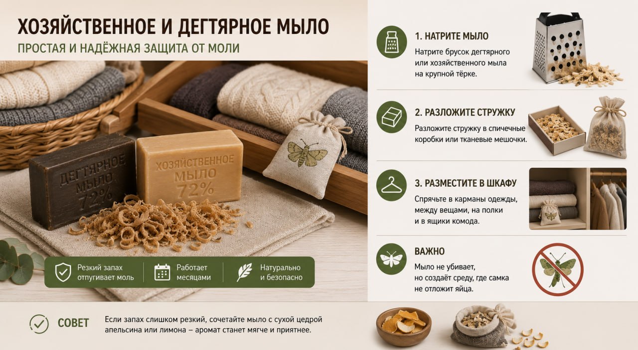 Хозяйственное и дегтярное мыло от моли